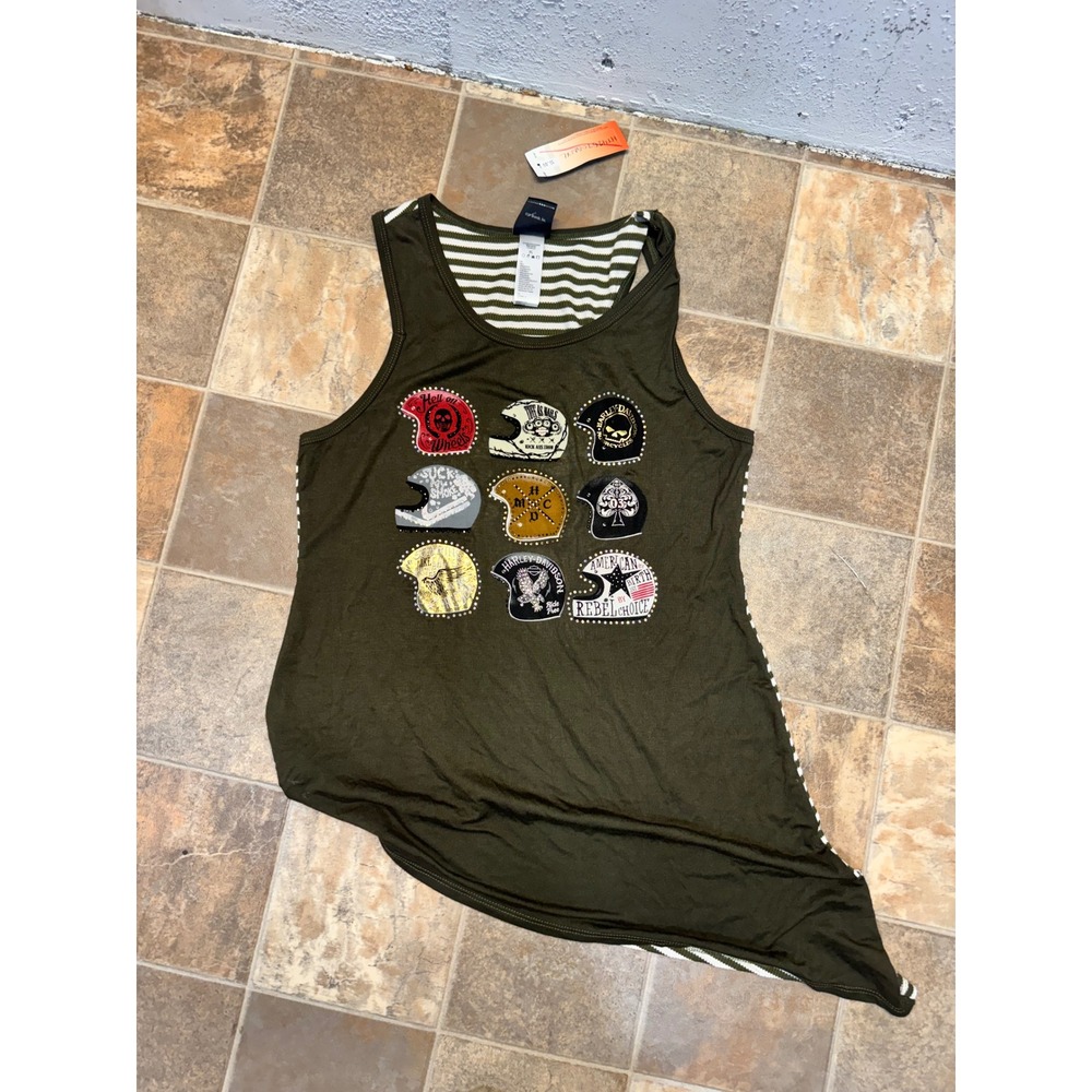 Harley-Davidson Womens Tank Top Olive Green Asymmetrical Sharkbite Hem NWT